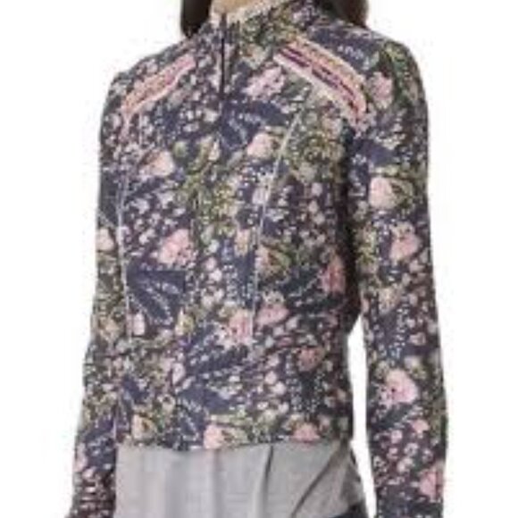 Free People Meadow Quilted Floral Jacket XS Blue Zip Up - Picture 2 of 6